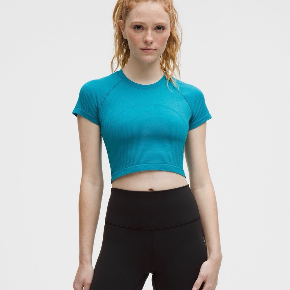 Lululemon Swiftly Tech Cropped Short Sleeve Top Turquoise Blue Size 4